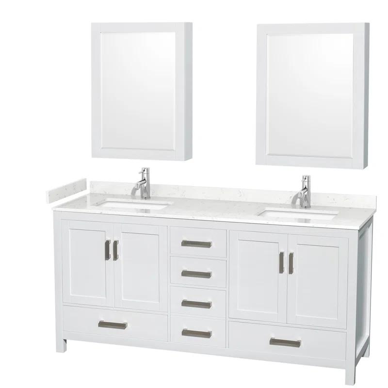 Wyndham Collection Sheffield 72" Freestanding Double Bathroom Vanity with Cultured Marble Top