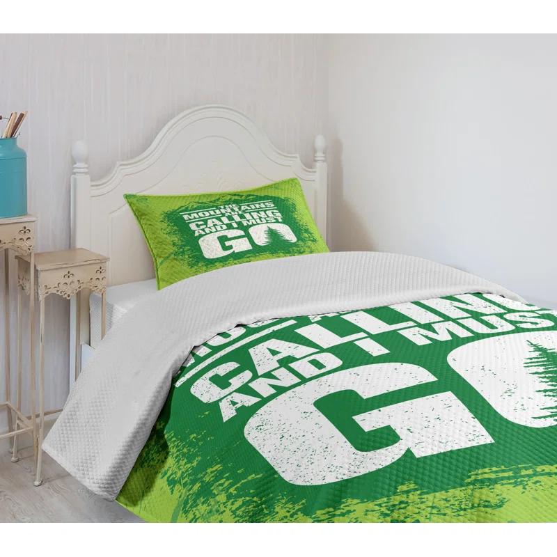 Ambesonne Ambesonne Adventure Bedspread Grungy Mountains Text Lime Green Fern Green