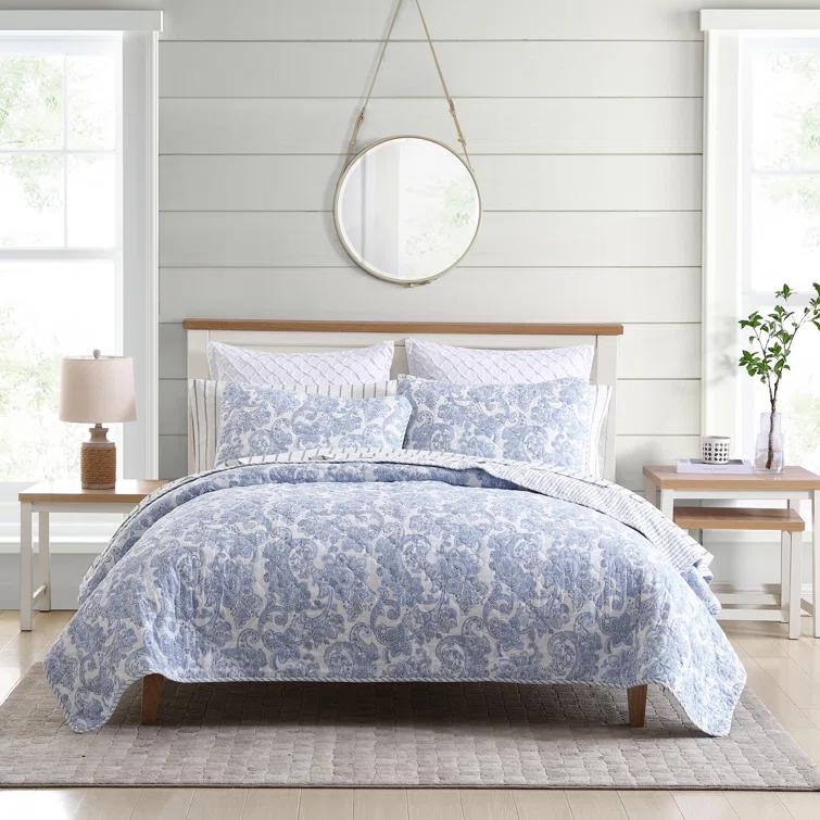 Stone Cottage Bedding Stone Cottage Field Of Paisley Cotton Reversible Blue Quilt Set, King