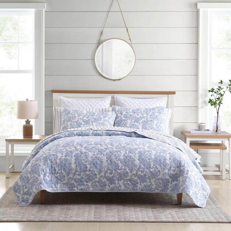 Stone Cottage Bedding Stone Cottage Field Of Paisley Cotton Reversible Blue Quilt Set, King