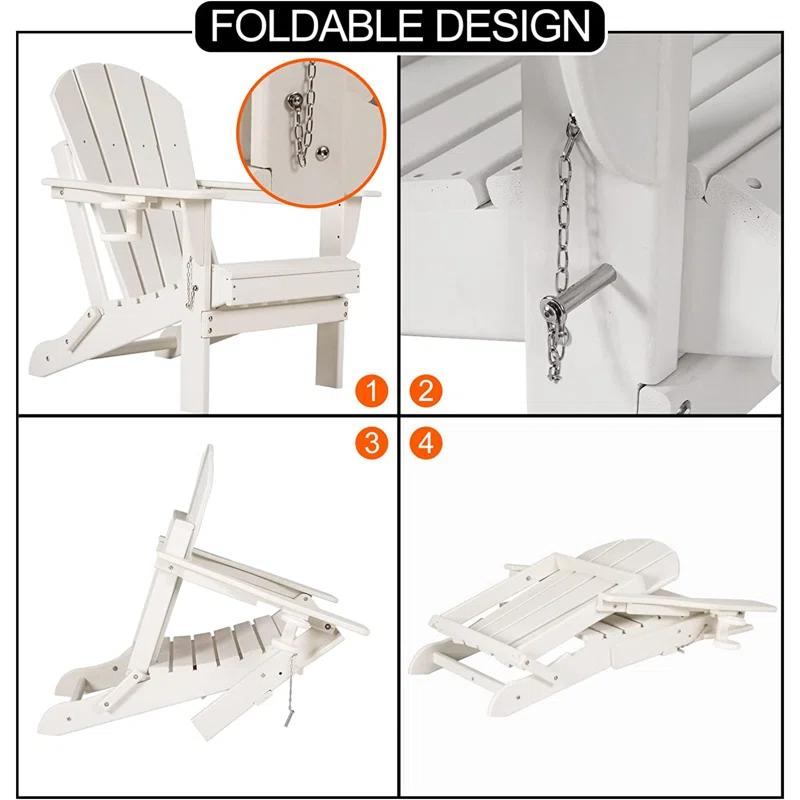 Winston Porter Folding Adirondack Chairs With Cushion, Hdpe Oversized Patio Chair Weather Resistant