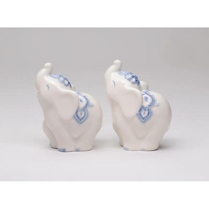 Cosmos Gifts Blue Print Elephant Salt and Pepper Shaker Set (Set of 2)