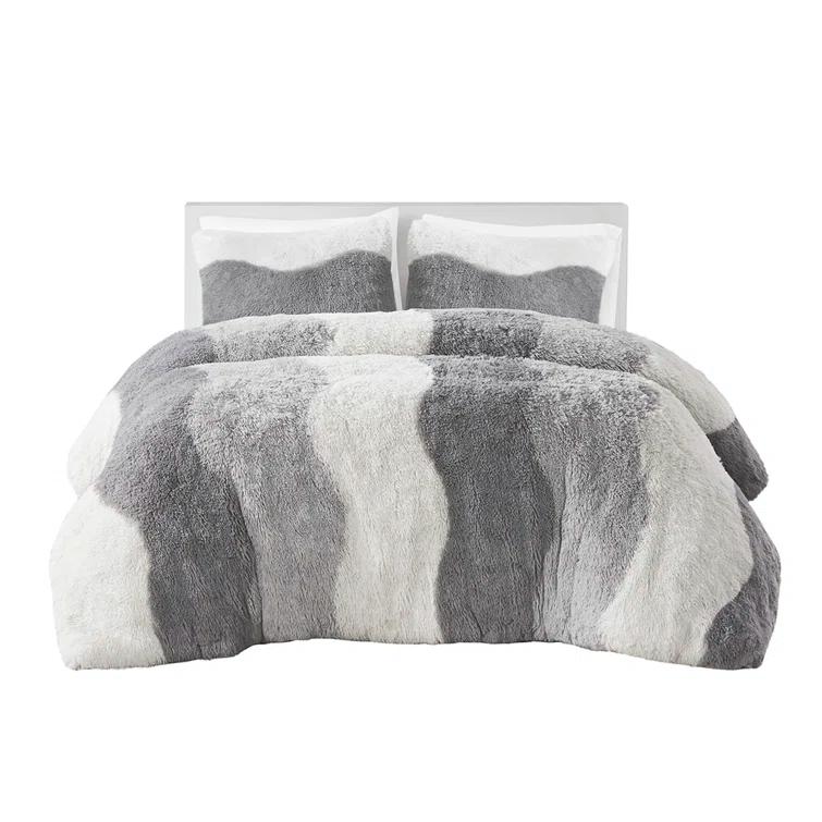 Intelligent Design 3pc Full/Queen Rachel Ombre Shaggy Faux Fur Comforter Set Gray: Hypoallergenic, Contemporary Style