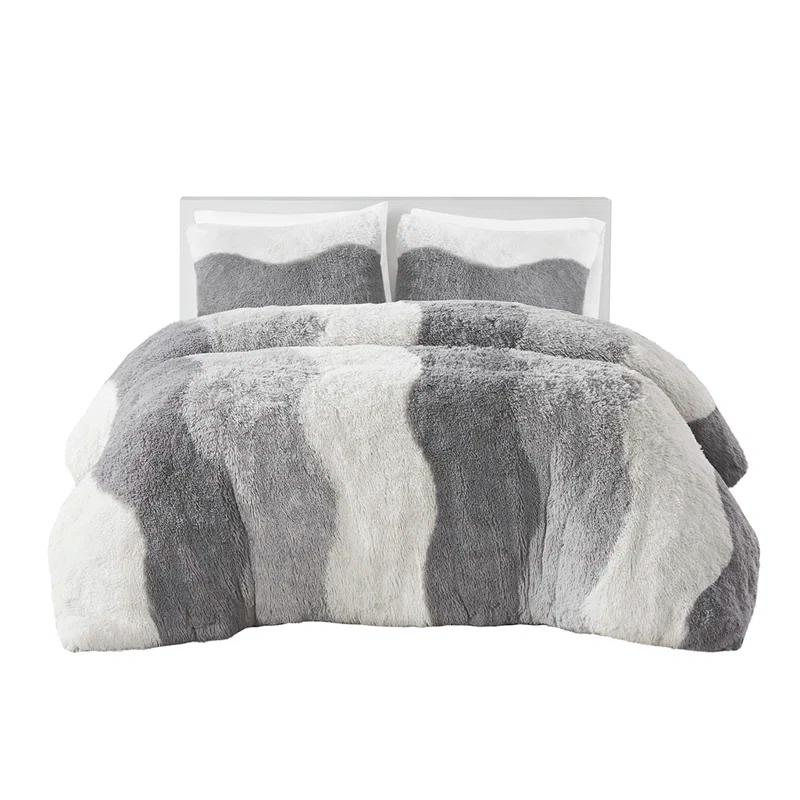 Intelligent Design 3pc Full/Queen Rachel Ombre Shaggy Faux Fur Comforter Set Gray: Hypoallergenic, Contemporary Style
