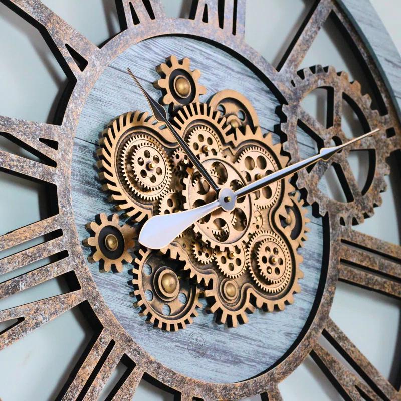 The Gears Clock Wall Clock 36" Round Oversized for Living Room decor with Real Moving Gears America Collection