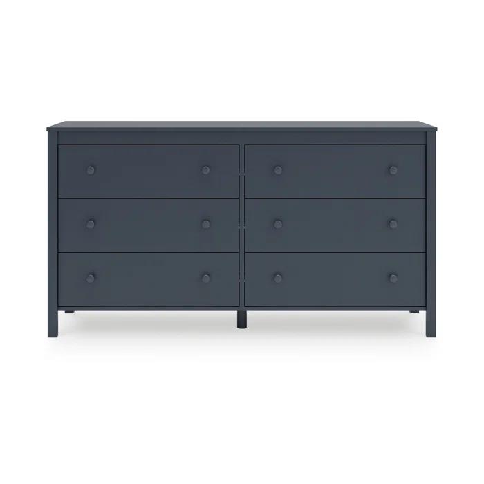 Benjara Cian Wide Dresser, 6 Drawers, Knob Handles, Navy Blue Wood, 61 Inch