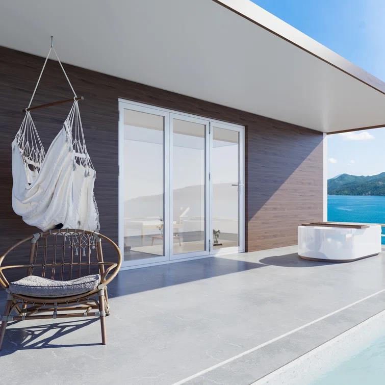 KaMic KaMic 96" inch - 3 Panels Glass Aluminum Folding Door In Black