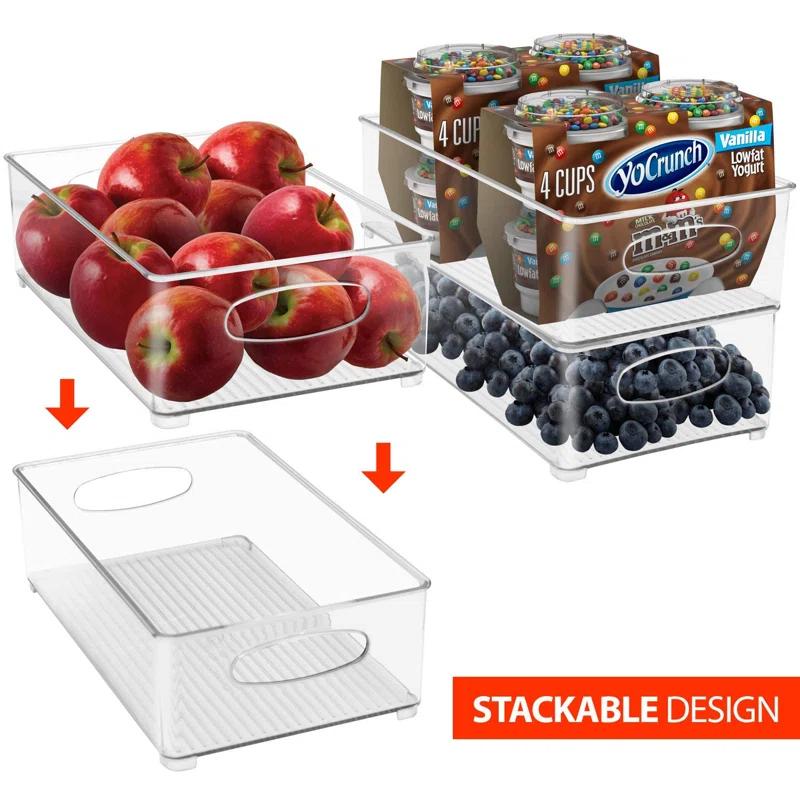 Prep & Savour Hosler 6 Pack Medium Stackable Clear Storage and Organizer Bins with Handles (Set of 6)