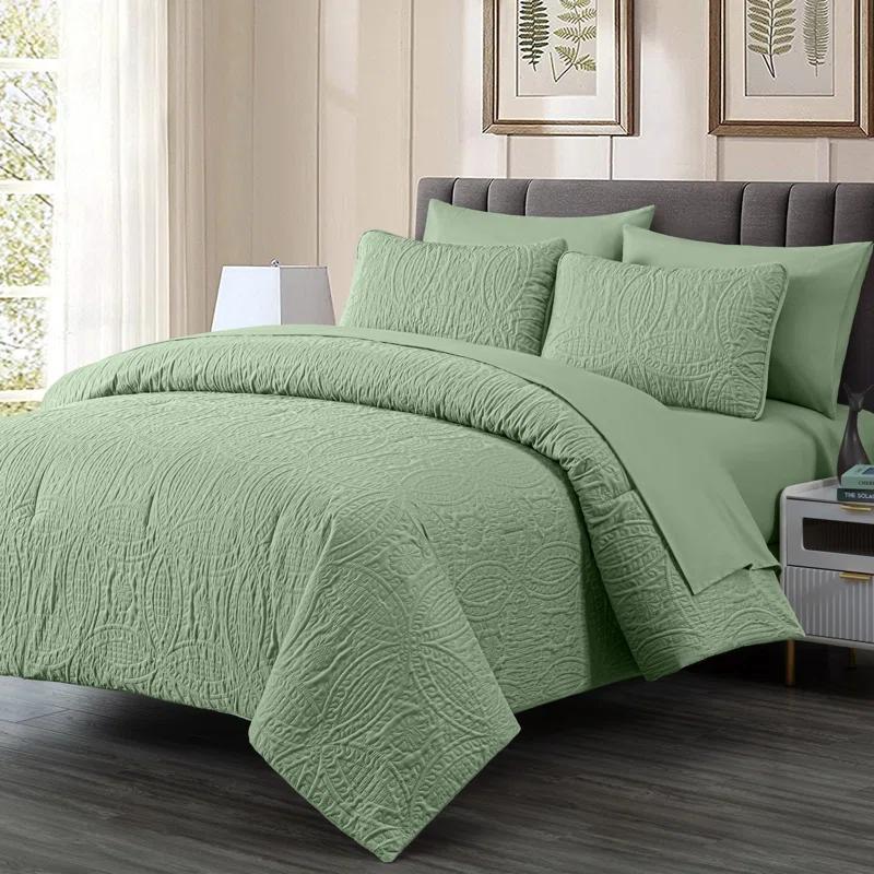 Chezmoi Collection Liam Microfiber 7 Piece Bed in a Bag Comforter Set