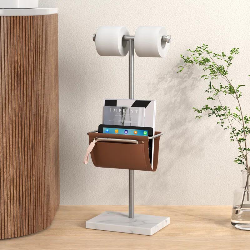 KES Toilet Paper Holder Stand With Bathroom Magazine Rack, Magazine Holder And Double Roll Toilet Paper Holder Free Standing, Weighted Marble Base