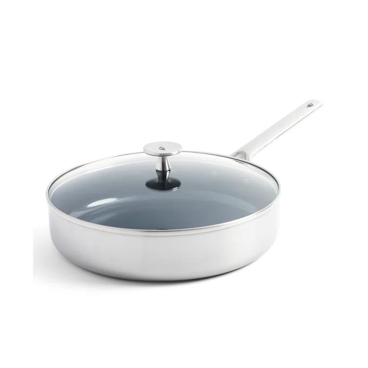 Blue Diamond Blue Diamond Cookware Tri-Ply Stainless Steel Ceramic Nonstick, 3.75QT Saute Pan Jumbo Cooker With Lid, PFAS-Free, Multi Clad, Induction, Dishwasher Safe, Oven Safe, Silver