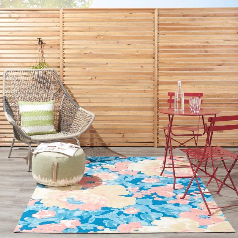 Waverly Floral Blue Outdoor Area Rug