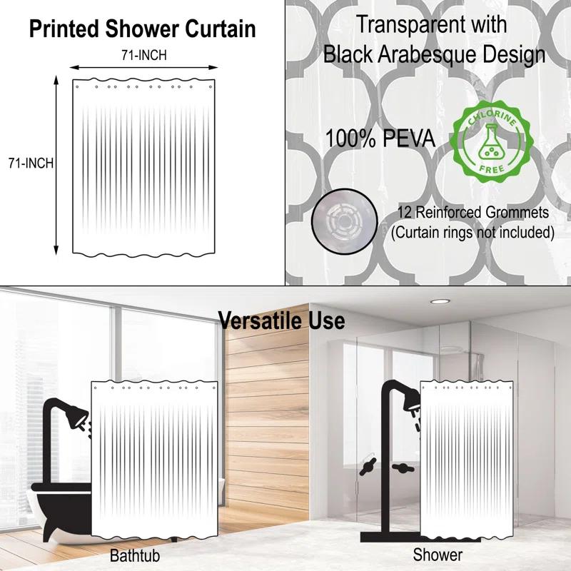 Evideco Abstract Transparent Peva Shower Curtain