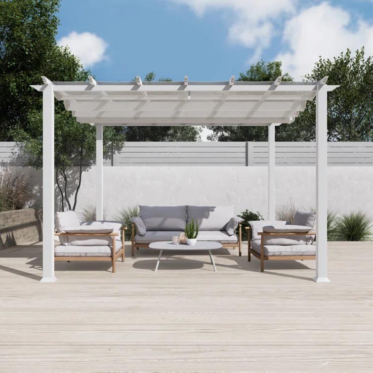 Paragon-Outdoor Florence 11 Ft. W x 16 Ft. D Aluminum Pergola in White Powder-Coated Finish with Adjustable Canopy