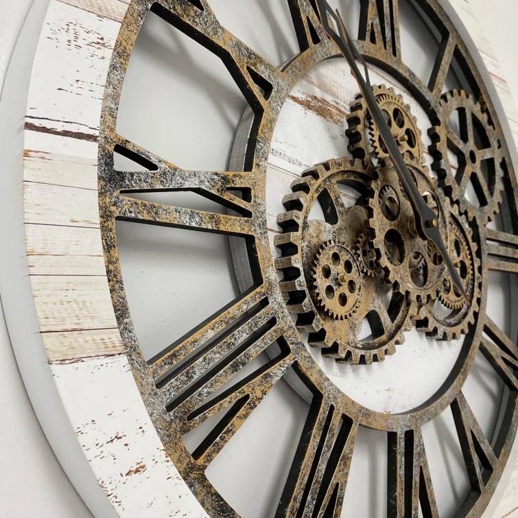 The Gears Clock Wall Clock 24" Round Oversized for Living Room decor with Real Moving Gears America Collection
