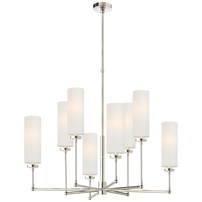 Polished Nickel 8-Light Chandelier with Crystal Accents and Paper Shades