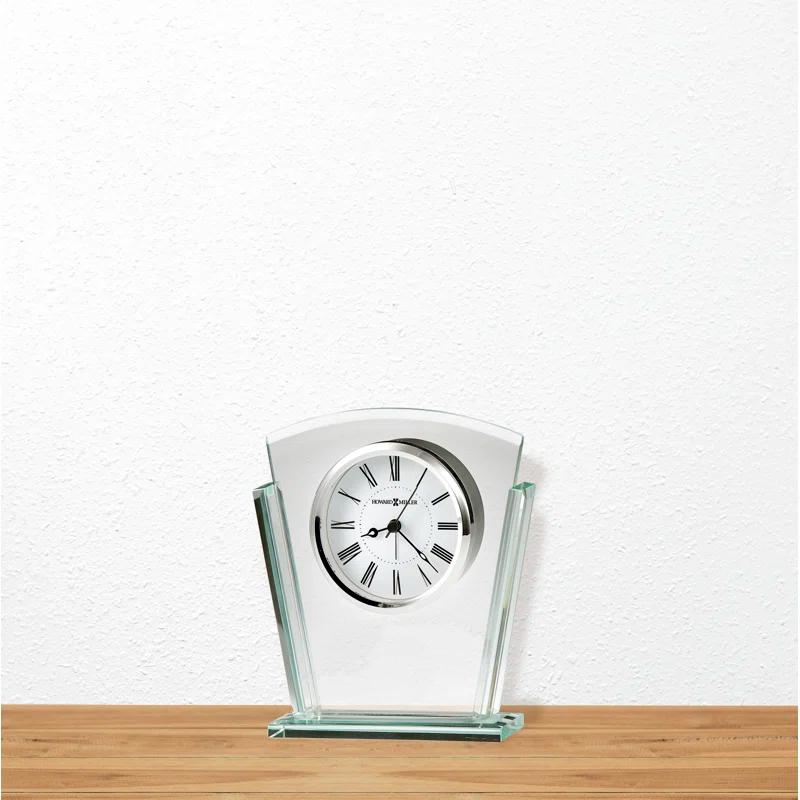 Howard Miller® Granby Modern & Contemporary Roman Numeral Glass Quartz Movement / Crystal Tabletop Clock with Alarm in Polished Silver/White/Black