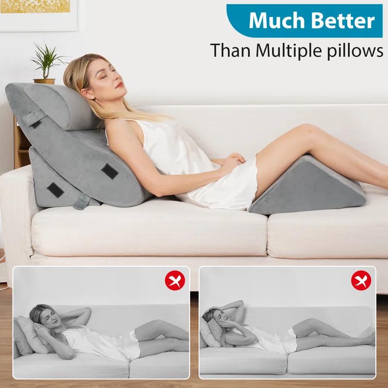 Latitude Run® Memory Foam Wedge Pillow Set,Adjustable Back Support Pillow