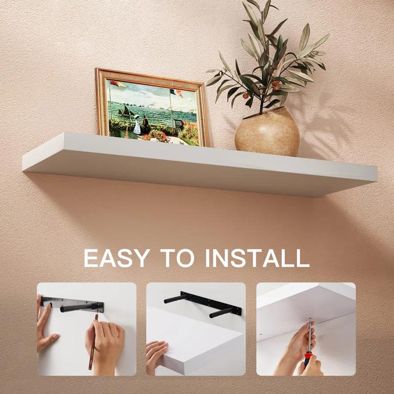 Latitude Run® Elbur 23.6 Inch Wide Wood Floating Shelves, Wall Shelf Display Shelves for Bathroom/Kitchen/Bedroom/Living Room (Set of 2)