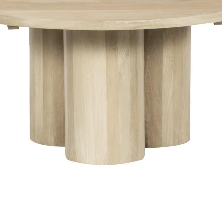 The Urban Port Hazel Coffee Table with 3 Pillar Legs, 35.5 Inch Round Top, Natural Brown Mango Wood