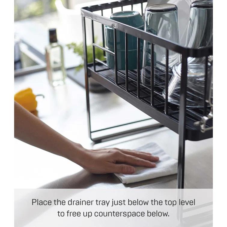 Tower Yamazaki Home Two-Tier Adjustable Dish Drainer Rack, Utensils Holder, Steel, Draining Spout