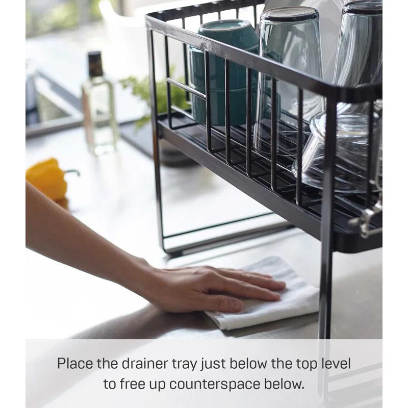 Tower Yamazaki Home Two-Tier Adjustable Dish Drainer Rack, Utensils Holder, Steel, Draining Spout