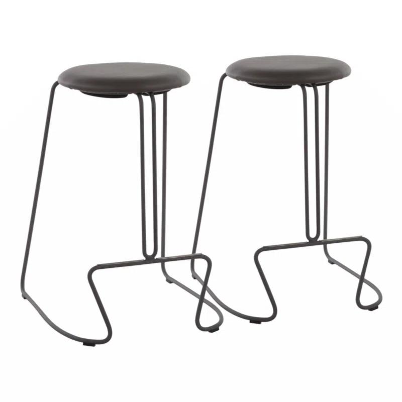George Oliver Fiona 2 Pieces PU Leather Counter Stool Dining Chair in Steel