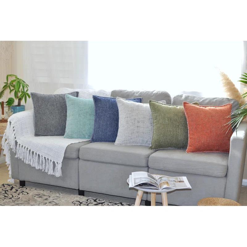 Oveesha Soft Chenille Throw Pillow Covers With Stitched Edge (Set of 2)