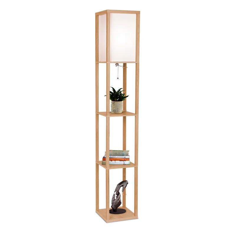 Maxwell 63 in. Traditional LED Energy Efficient 3-Shelf Floor Lamp with Fabric Square Shade