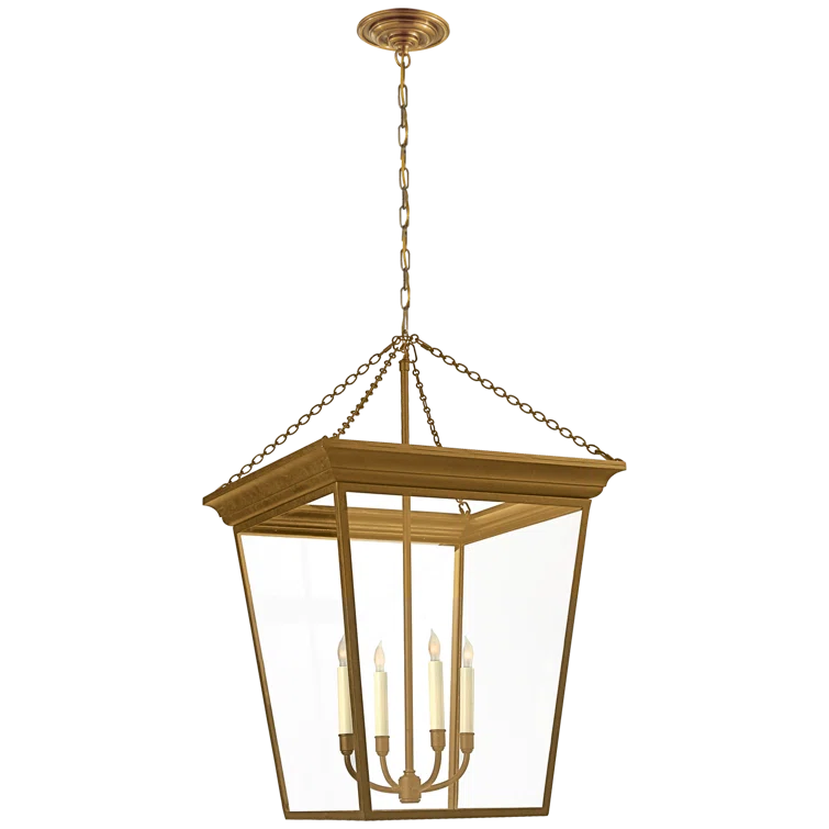 Hand-Rubbed Antique Brass and Glass Lantern Pendant Light