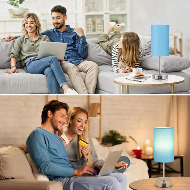 Ebern Designs Table Lamp For Bedroom, 3 Way Dimmable Touch Lamp With Dual Charging Station, Small Bedside Lamps For Night Stands, Living Room, Office(LED Bulb Included)