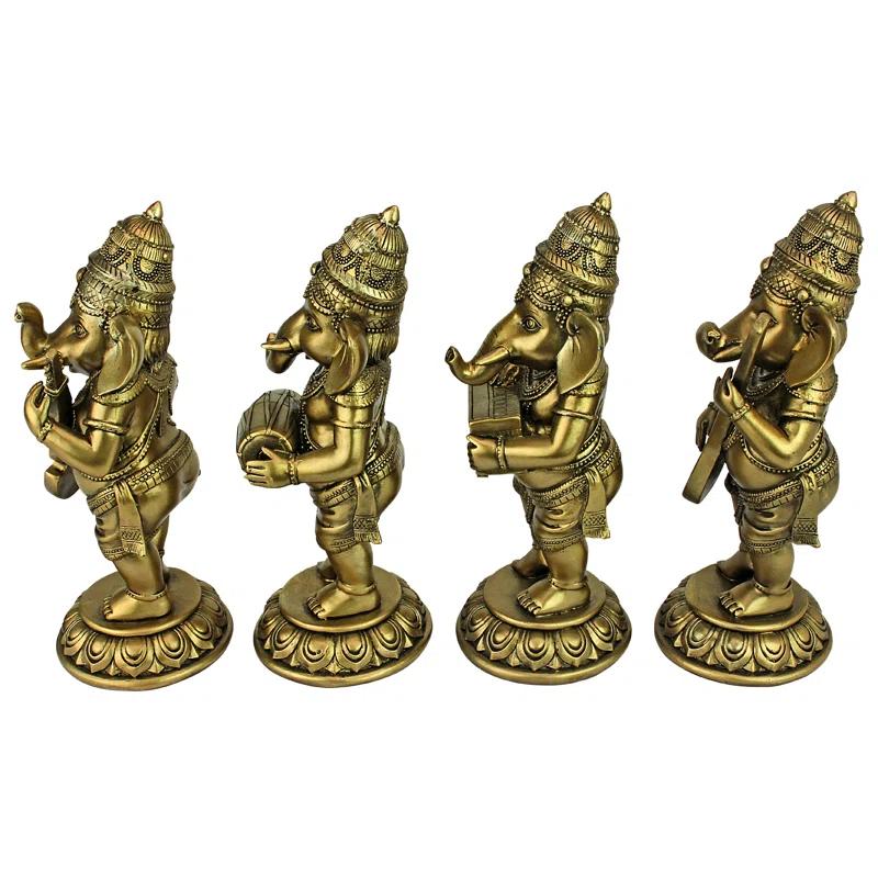 Design Toscano Hindu Gods Lord Ganesha Musical Elephant 4 Piece Figurine Set