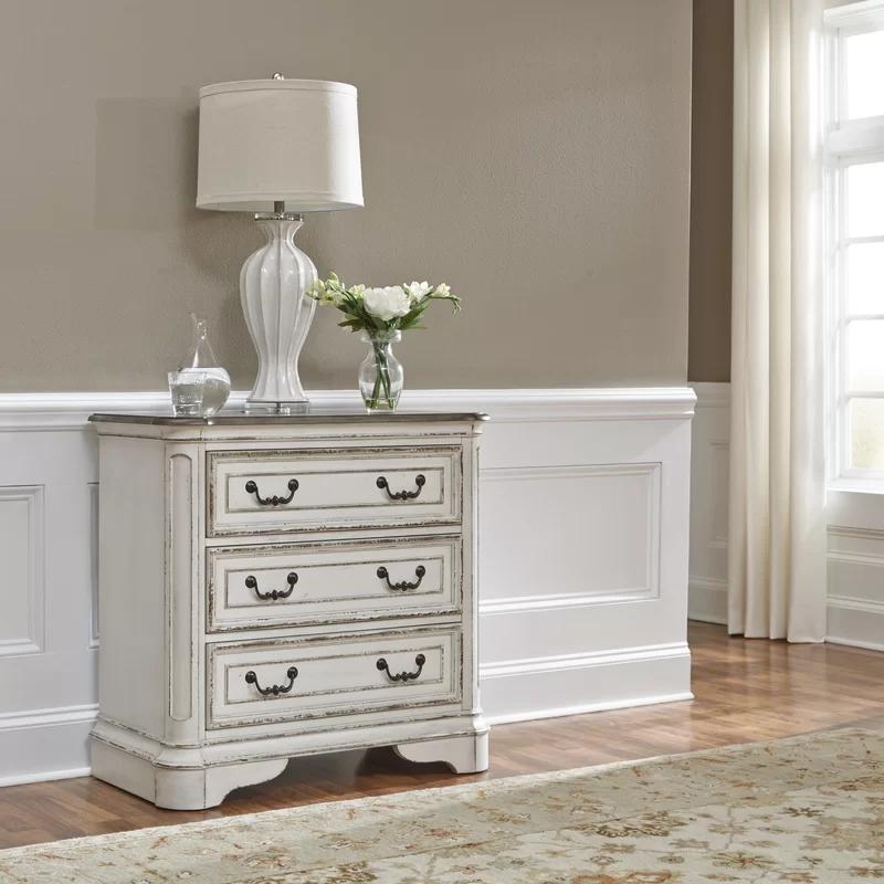 Magnolia Manor Antique White 3-Drawer Bedside Chest with Charging Station