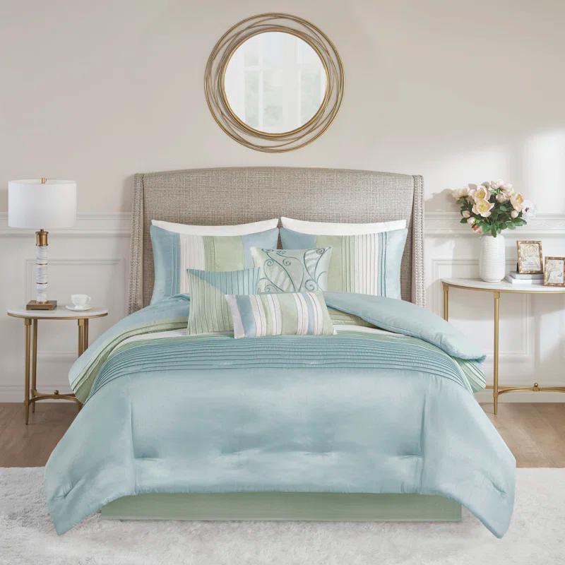 Madison Park Amherst 7 Piece Striped and Pleated Comforter Set