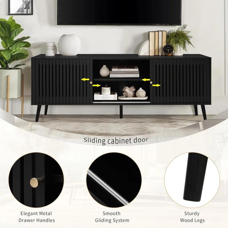 George Oliver Modern TV Stand for Televisions up to 70 Inches, with Sliding Doors and Storage, Television Stands, TV Consoles, Media Consoles for Living Room