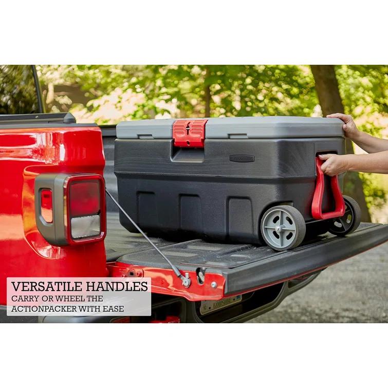 Rubbermaid Rubbermaid 35 Gal Wheeled Action Packer Heavy Duty Storage Tote with Lockable Lid