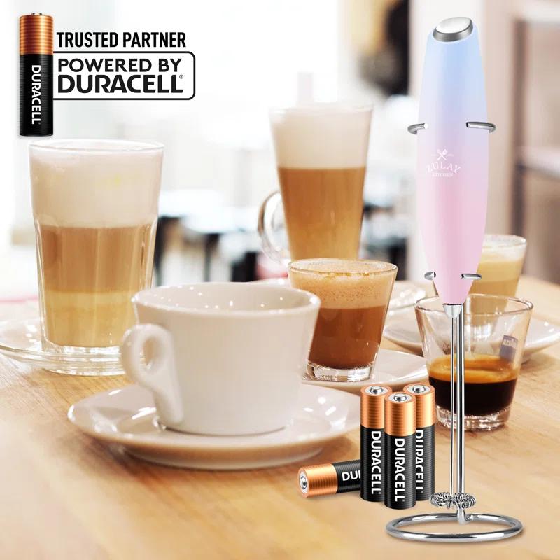 Zulay Kitchen Milk Frother with Batteries 4pcs Duracell Included - Handheld Milk Frother Wand Drink Mixer for Coffee, Latte, Cappuccino, Tea, Hot Chocolate | Wayfair