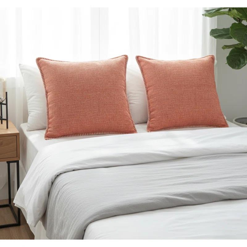 Oveesha Soft Chenille Throw Pillow Covers With Stitched Edge (Set of 2)