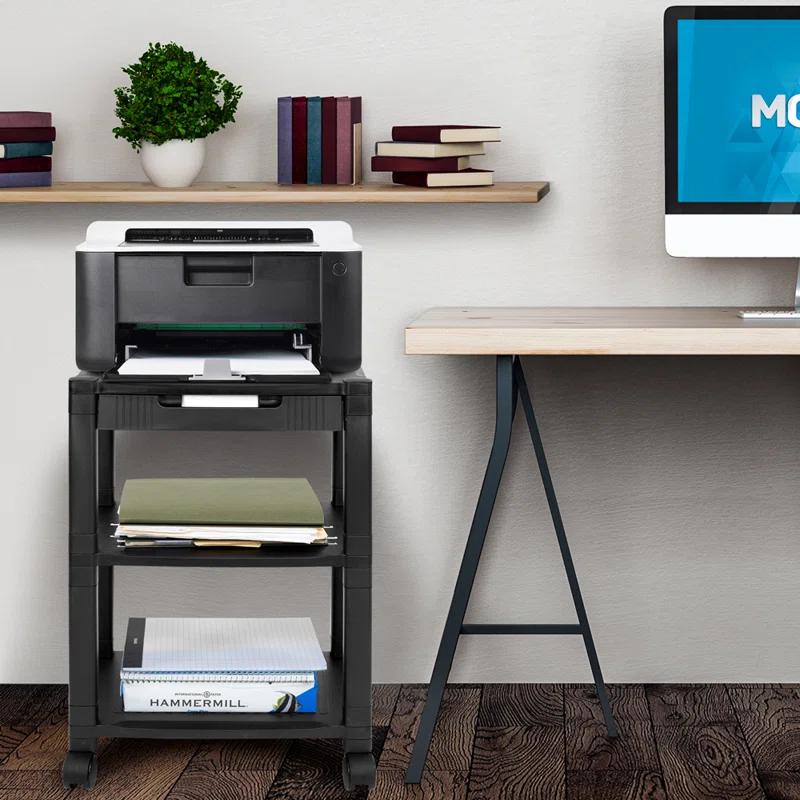 Mount-It! Adjustable Mobile Printer Stand with Drawer, 4 Swivel Wheels and Cable Management