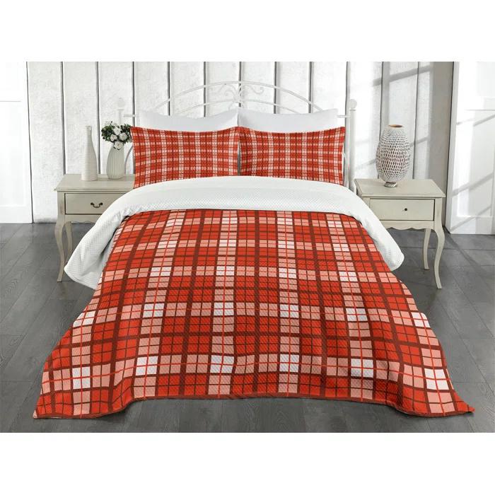 Ambesonne Ambesonne Plaid Bedspread Set Vintage Tartan Motif Vermilion White