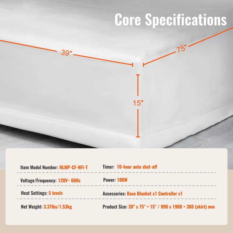 VEVOR Heated Mattress Pad Full Electric Warmer Coral Fleece Auto Off