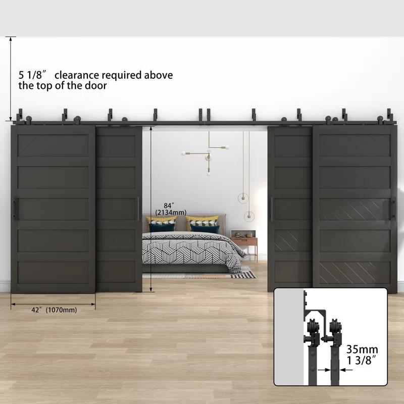 JUBEST Double Bypass Barn Door Doors Manufactured Wood Wave Design Barn Door With Installation Hardware Kits