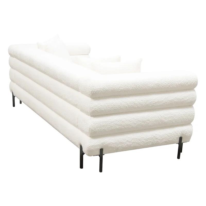 91.25'' White Tufted Fabric Sofa with Metal Legs