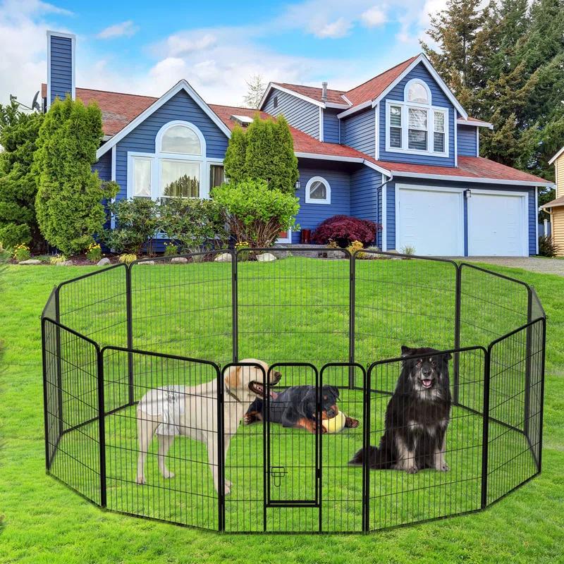 FDW Dog Playpen Indoor 12 Panels Dog Pen For Small And Medium Dogs, Exercise Pen Pet Dog Fence With Doors Pet Puppy Playpen For RV Camping Yard, Black