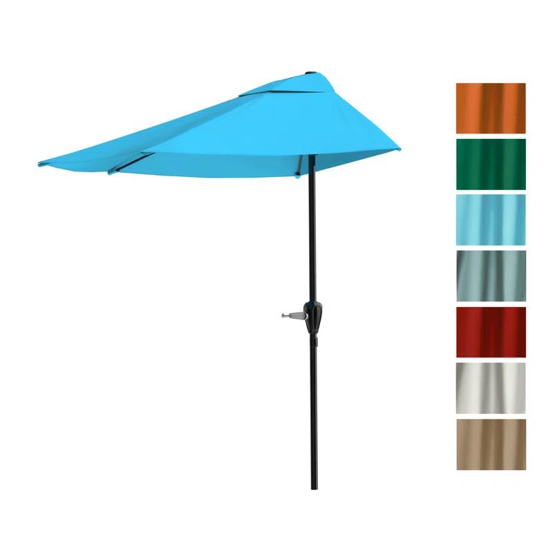 Pure Garden Summertime Umbrellas 3 Half Umbrella Outdoor Patio Shade - 9' Patio Umbrella with Easy Crank - Small Canopy for Balcony, Table, or Deck by Pure Garden