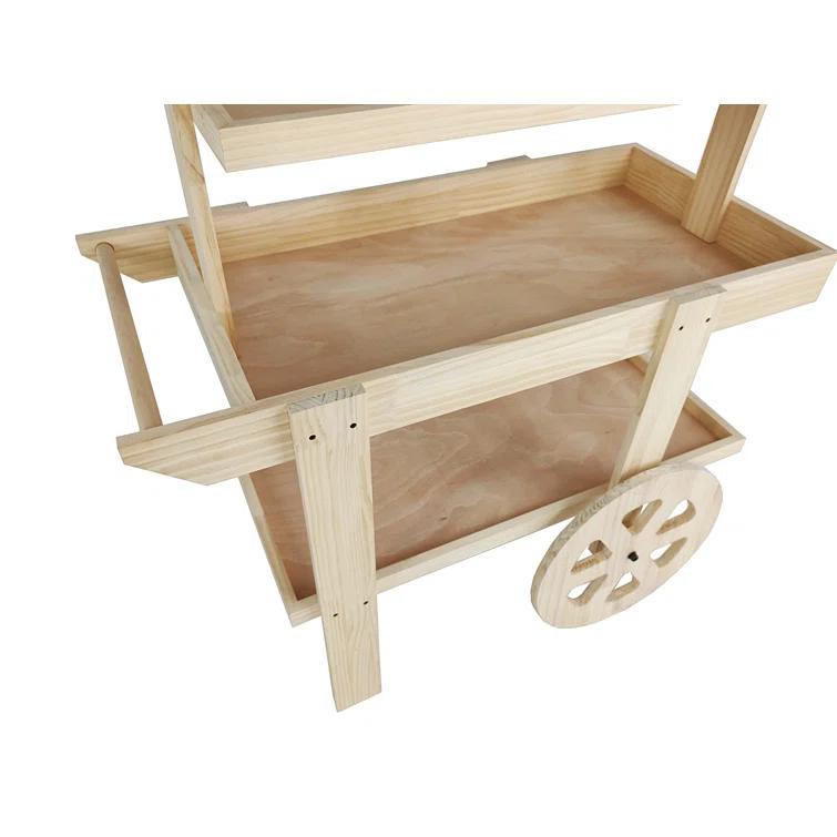 FixtureDisplays Flower Cart Vending Cart Farmers Market County Fair Wagon Wood Stall Stand Rolling Shelf Retail