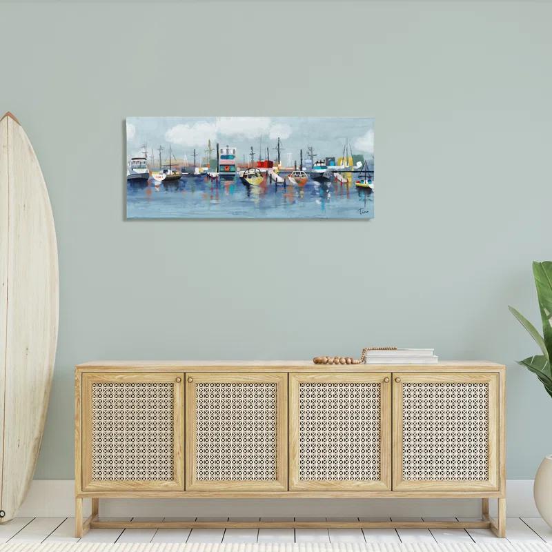 Stupell Industries " Varied Boats Docked Port Marina Ocean Landscape " by Tina Finn Painting Print