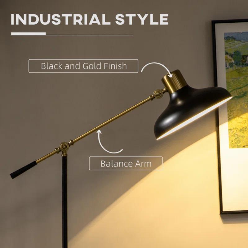 17 Stories Stevani Adjustable Floor Lamps for Living Room, Standing Lamp for Bedroom with Balance Arm, Adjustable Head and Height, Tall Black and Gold Lamp (Bulb not Included)