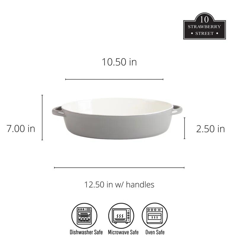 Gray Oval Stoneware Bakeware Set with Handles, 13" and 10.5"