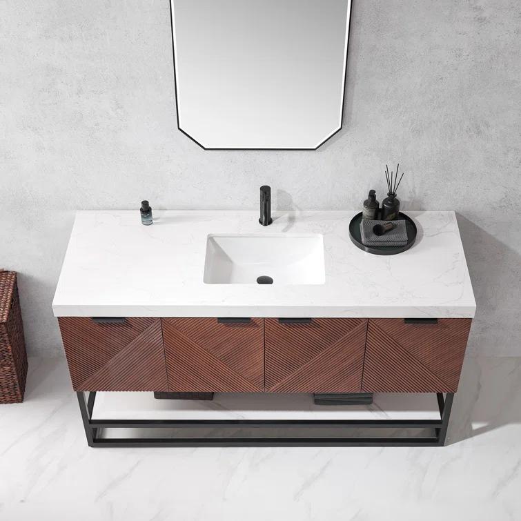 Vinnova Mahon 60'' Free Standing Single Bathroom Vanity with Cultured Marble Top